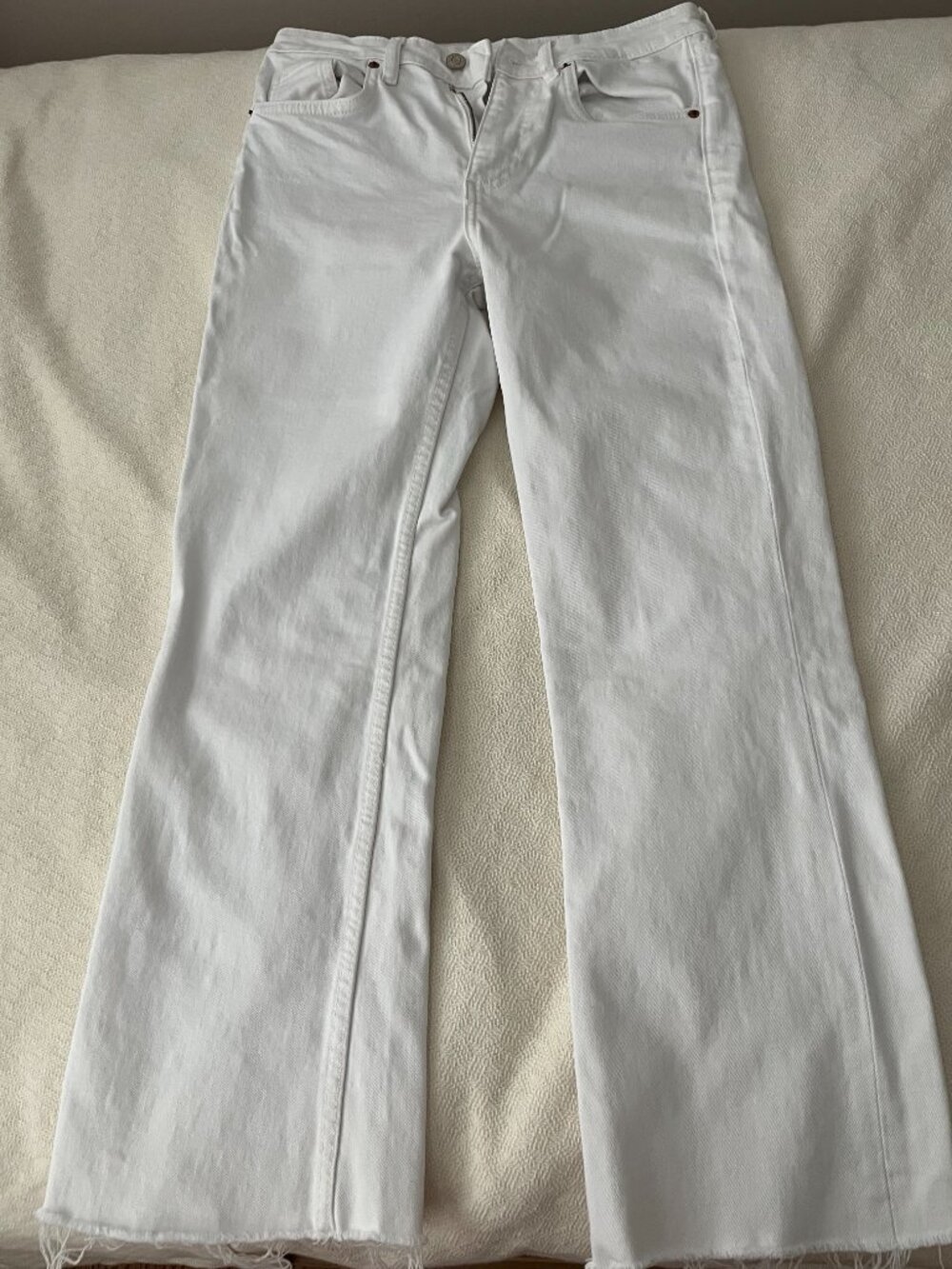 ZARA High Waisted Flare, Frayed Jeans: Size 4